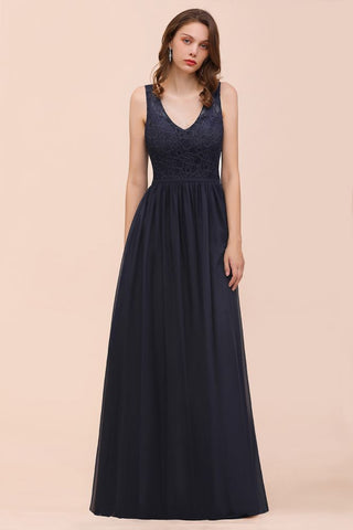 Sleeveless Black A-line Evening Maxi Dress Chiffon Bridesmaid Dress Formal Dress