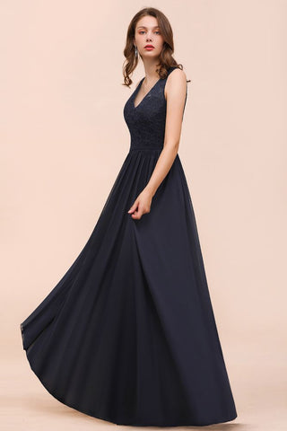 Sleeveless Black A-line Evening Maxi Dress Chiffon Bridesmaid Dress Formal Dress