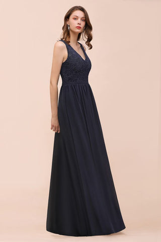 Sleeveless Black A-line Evening Maxi Dress Chiffon Bridesmaid Dress Formal Dress