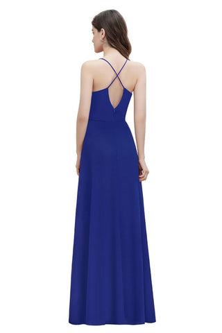Spaghetti Bateau Aline Evening Maxi Dress Sequins Chiffon Bridesmaid Dress