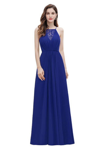 Spaghetti Bateau Aline Evening Maxi Dress Sequins Chiffon Bridesmaid Dress