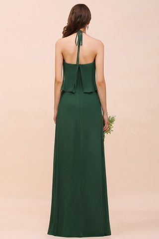 Spaghetti Chiffon Bridesmaid Dress Dark Green Maid of Honor Dress Floor Length
