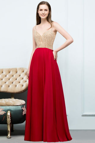 Spaghetti Floor Length A-line Beading Burgundy Prom Dresses