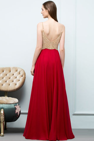 Spaghetti Floor Length A-line Beading Burgundy Prom Dresses