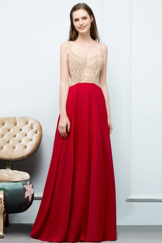 Spaghetti Floor Length A-line Beading Burgundy Prom Dresses
