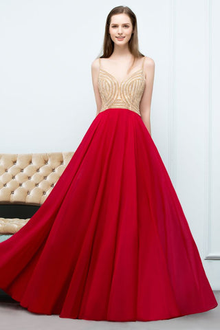 Spaghetti Floor Length A-line Beading Burgundy Prom Dresses