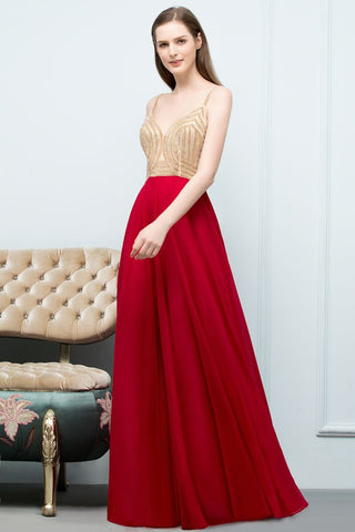 Spaghetti Floor Length A-line Beading Burgundy Prom Dresses