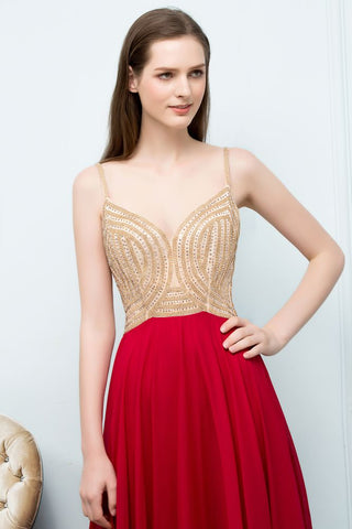Spaghetti Floor Length A-line Beading Burgundy Prom Dresses