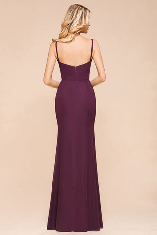 Spaghetti Mermaid Bridesmaid Dress Chiffon Simple Floor Length Party Gown