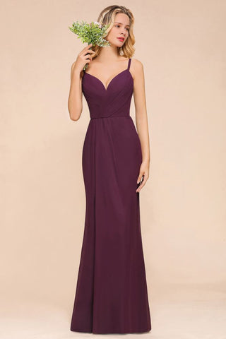 Spaghetti Mermaid Bridesmaid Dress Chiffon Simple Floor Length Party Gown