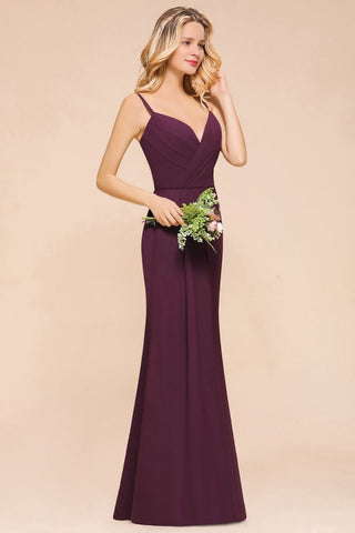 Spaghetti Mermaid Bridesmaid Dress Chiffon Simple Floor Length Party Gown