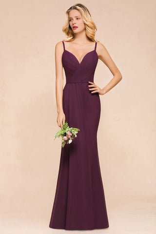 Spaghetti Mermaid Bridesmaid Dress Chiffon Simple Floor Length Party Gown