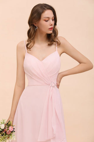 Spaghetti Side Split Pink Bridesmaid Dress Beach Simple Wedding Dress