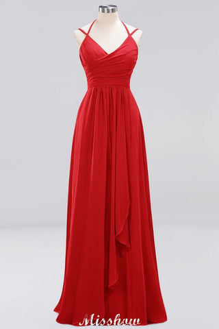 Spaghetti Sleeveless Ruffles A-line Chiffon Bridesmaid Dresses Straps Evening Maxi Dress