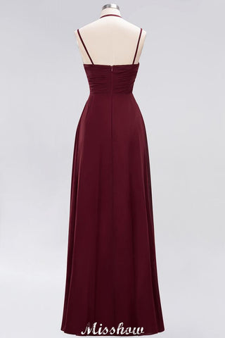 Spaghetti Sleeveless Ruffles A-line Chiffon Bridesmaid Dresses Straps Evening Maxi Dress