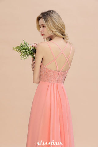 Spaghetti Slim Side Split Bridesmaid Dress Sky Blue V-Neck Wedding Party Dress