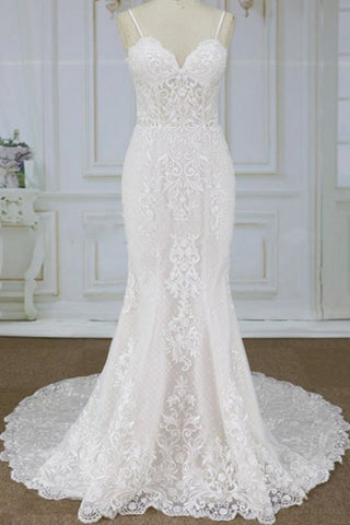 Spaghetti Strap Appliques Pretty Mermaid Elegant Wedding Dresses