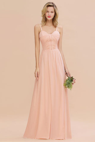 Spaghetti Straps Aline Bridesmaid Dress Sweetheart  Chiffon Swing Evening Dress