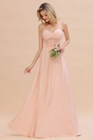 Spaghetti Straps Aline Bridesmaid Dress Sweetheart  Chiffon Swing Evening Dress