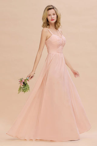 Spaghetti Straps Aline Bridesmaid Dress Sweetheart  Chiffon Swing Evening Dress