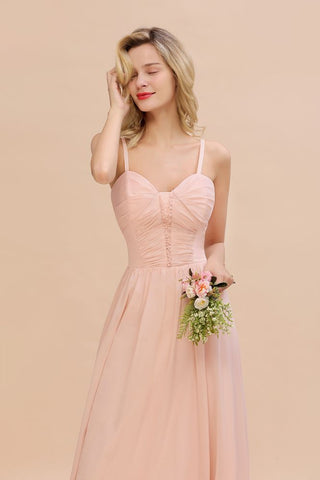 Spaghetti Straps Aline Bridesmaid Dress Sweetheart  Chiffon Swing Evening Dress