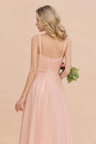 Spaghetti Straps Aline Bridesmaid Dress Sweetheart  Chiffon Swing Evening Dress