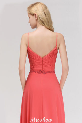 Spaghetti Straps Chiffon Aline Evening Maxi Gown Sleeveless Beading Bridesmaid Dress