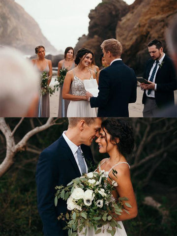 Spaghetti Straps Neckline A-line Rustic Wedding Dresses With Beaded WD549