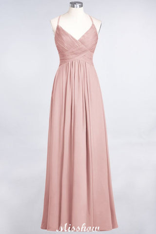 Spaghetti-Straps V-Neck Sleeveless Floor-Length Bridesmaid Dress
