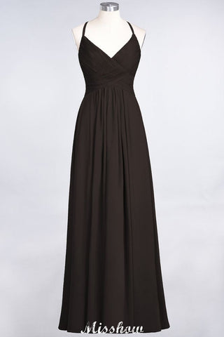 Spaghetti-Straps V-Neck Sleeveless Floor-Length Bridesmaid Dress