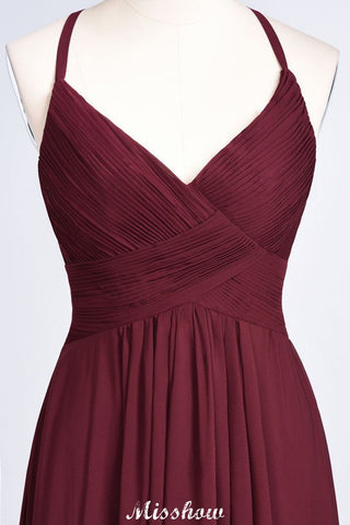 Spaghetti-Straps V-Neck Sleeveless Floor-Length Bridesmaid Dress
