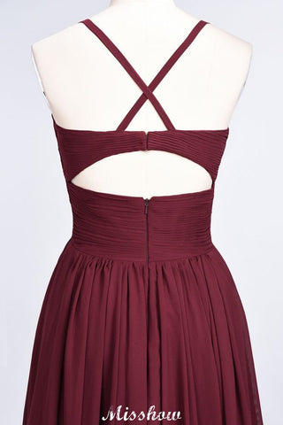 Spaghetti-Straps V-Neck Sleeveless Floor-Length Bridesmaid Dress