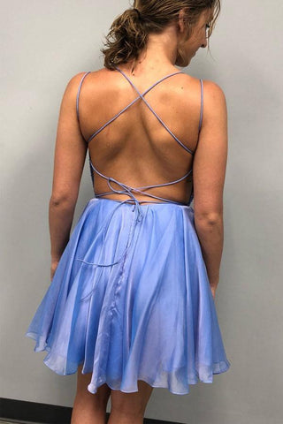 Vestido corto azul con cuentas brillantes para baile de graduación o fiesta de bienvenida PD315