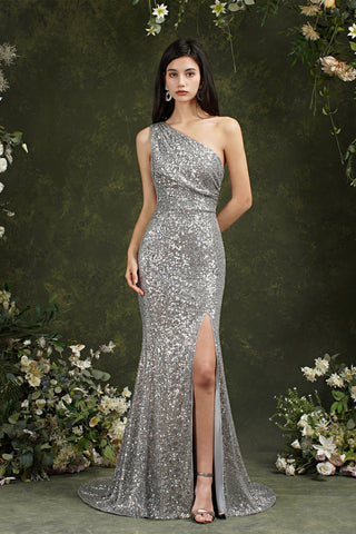 Sparkly One Shoulder Sequins Mermaid Floor-length Bridesmaid/Prom Dress With Side Slit