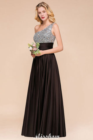 Sparkly Sequin Bridesmaid Dress One Shoulder Maxi Evening Dress Wedding party Dress