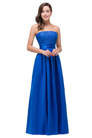 Strapless A-line  Lace-up Floor-length Appliques Bridesmaid Dresses