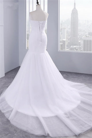 Strapless Sweetheart Mermaid Wedding Dress Lace Ruffless Tulle Bridal Wears