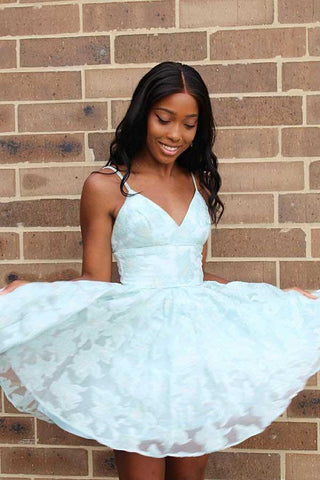 Robe de bal courte en dentelle rose à bretelles, coupe trapèze, modèle PD317