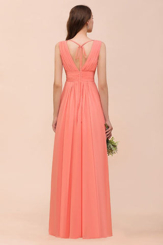 Straps V-Neck Floor Length Bridesmaid Dress Wedding Party Dress
