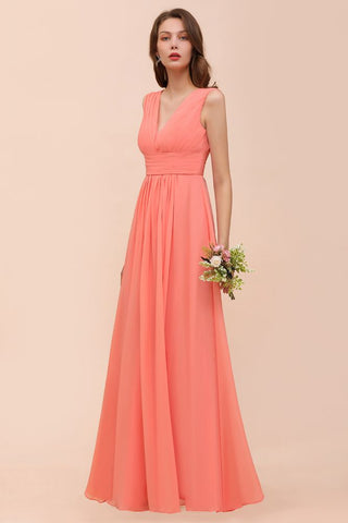 Straps V-Neck Floor Length Bridesmaid Dress Wedding Party Dress
