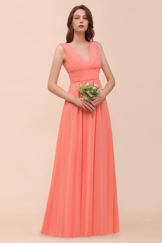 Straps V-Neck Floor Length Bridesmaid Dress Wedding Party Dress