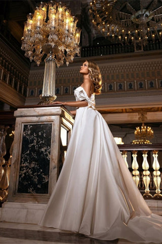 Stunning Off Shoulder White Floral Mermaid Slim Wedding Gowns Sweetheart Long Bridal Dress with Detachable Tail