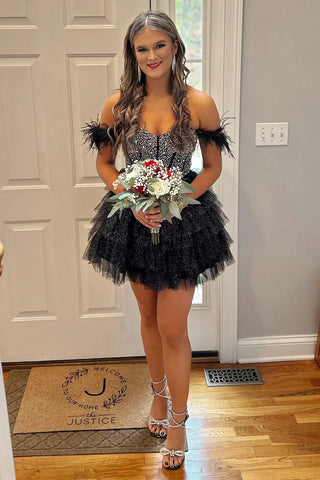 A Line Off the Shoulder Homecoming Dress with Beading