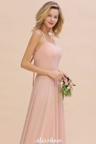 Stylish Chiffon Straps Sleeveless Floor-Length A-Line Ruffles Bridesmaid Dress