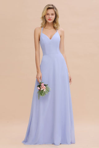 Stylish Halter V-Neck Sleeveless Floor-Length A-Line Bridesmaid Dress