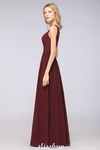 Stylish V-Neck aline Evening Maxi Gown Chiffon Sleeveless Bridesmaid Dress Burgundy