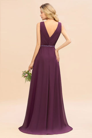 Stylish V-Neck Hi-Lo Party Dress A-line Beads Chiffon Bridesmaid Dress
