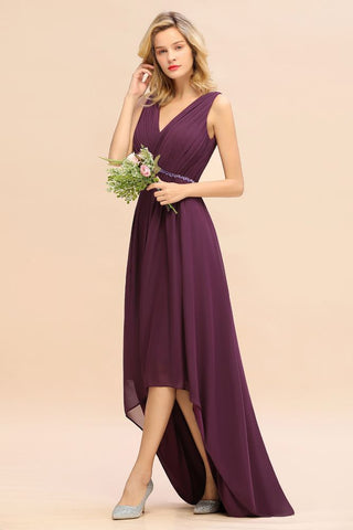Stylish V-Neck Hi-Lo Party Dress A-line Beads Chiffon Bridesmaid Dress