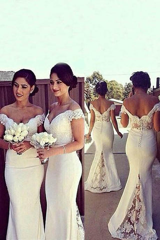 Off Shoulder Mermaid Lace Chiffon Floor Length Bridesmaid Dresses