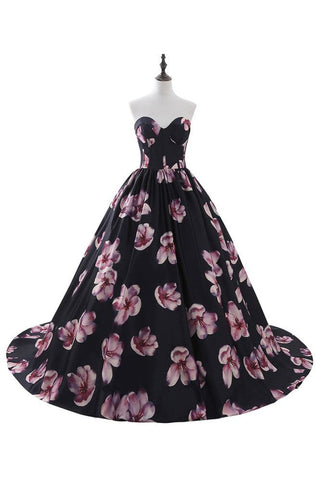 Sweetheart A Line Long Print Flower Evening Dresses